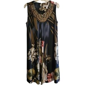 Dress Barn Women’s Floral Sleeveless Midi Dress With Beaded Collar Size 4